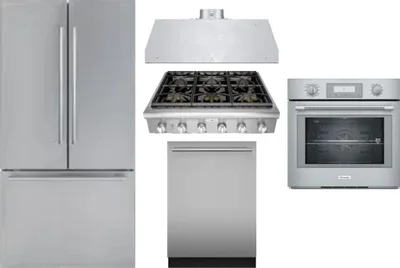 5 Piece Package Includes Refrigerator, Cooktop, Wall Oven, Hood And Dishwasher