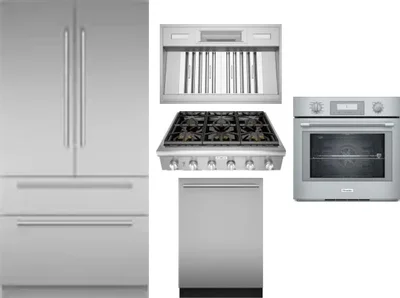 5 Piece Package Includes Refrigerator, Cooktop, Wall Oven, Hood And Dishwasher