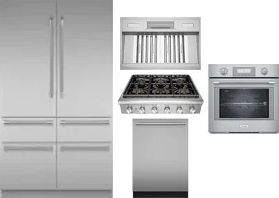 5 Piece Package Includes Refrigerator, Cooktop, Wall Oven, Hood And Dishwasher