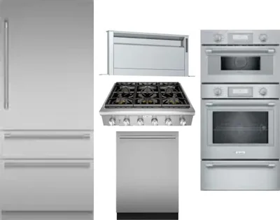 5 Piece Package Includes Refrigerator, Cooktop, Wall Oven, Hood And Dishwasher