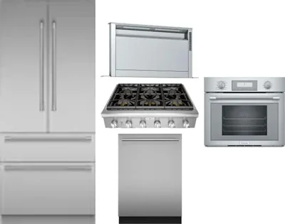 5 Piece Package Includes Refrigerator, Cooktop, Wall Oven, Hood And Dishwasher