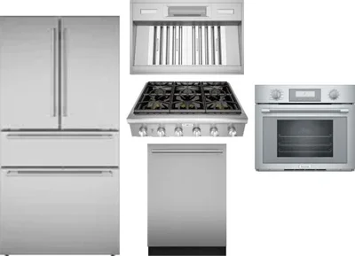 5 Piece Package Includes Refrigerator, Cooktop, Wall Oven, Hood And Dishwasher