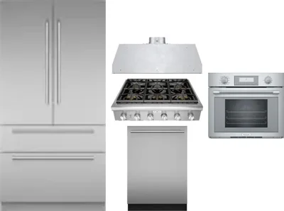 5 Piece Package Includes Refrigerator, Cooktop, Wall Oven, Hood And Dishwasher