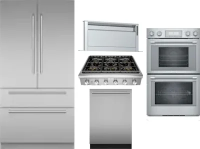 5 Piece Package Includes Refrigerator, Cooktop, Wall Oven, Hood And Dishwasher