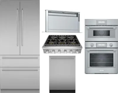 5 Piece Package Includes Refrigerator, Cooktop, Wall Oven, Hood And Dishwasher