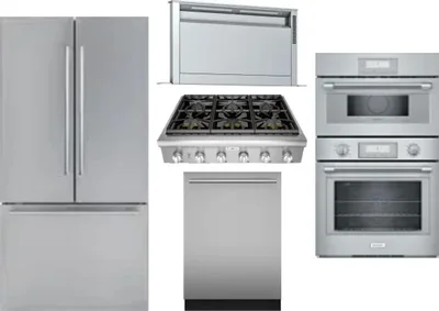 5 Piece Package Includes Refrigerator, Cooktop, Wall Oven, Hood And Dishwasher