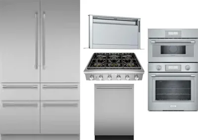 5 Piece Package Includes Refrigerator, Cooktop, Wall Oven, Hood And Dishwasher