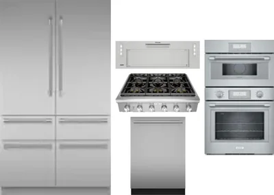 5 Piece Package Includes Refrigerator, Cooktop, Wall Oven, Hood And Dishwasher