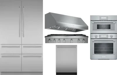 5 Piece Package Includes Refrigerator, Cooktop, Wall Oven, Hood And Dishwasher
