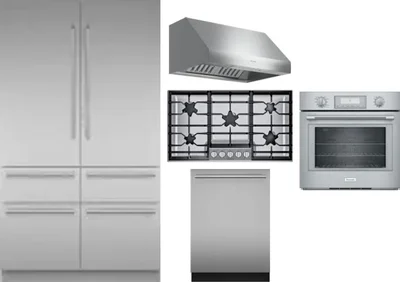 5 Piece Package Includes Refrigerator, Cooktop, Wall Oven, Hood And Dishwasher