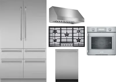 5 Piece Package Includes Refrigerator, Cooktop, Wall Oven, Hood And Dishwasher