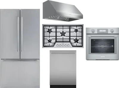 5 Piece Package Includes Refrigerator, Cooktop, Wall Oven, Hood And Dishwasher