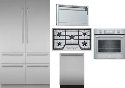 5 Piece Package Includes Refrigerator, Cooktop, Wall Oven, Hood And Dishwasher