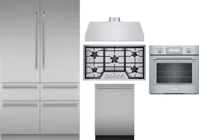 5 Piece Package Includes Refrigerator, Cooktop, Wall Oven, Hood And Dishwasher