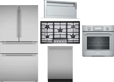 5 Piece Package Includes Refrigerator, Cooktop, Wall Oven, Hood And Dishwasher