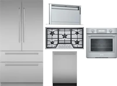 5 Piece Package Includes Refrigerator, Cooktop, Wall Oven, Hood And Dishwasher