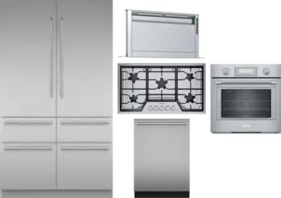 5 Piece Package Includes Refrigerator, Cooktop, Wall Oven, Hood And Dishwasher