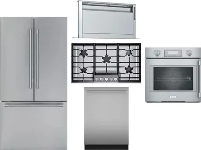 5 Piece Package Includes Refrigerator, Cooktop, Wall Oven, Hood And Dishwasher