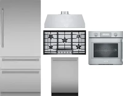 5 Piece Package Includes Refrigerator, Cooktop, Wall Oven, Hood And Dishwasher