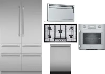 5 Piece Package Includes Refrigerator, Cooktop, Wall Oven, Hood And Dishwasher