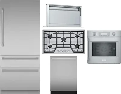 5 Piece Package Includes Refrigerator, Cooktop, Wall Oven, Hood And Dishwasher