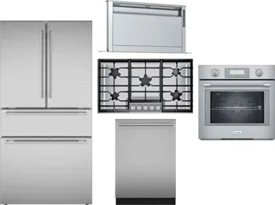 5 Piece Package Includes Refrigerator, Cooktop, Wall Oven, Hood And Dishwasher