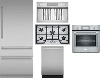 5 Piece Package Includes Refrigerator, Cooktop, Wall Oven, Hood And Dishwasher