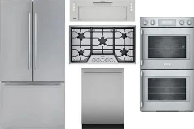 5 Piece Package Includes Refrigerator, Cooktop, Wall Oven, Hood And Dishwasher