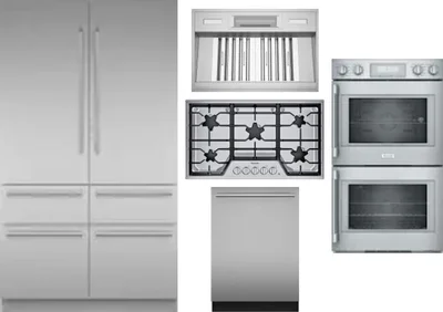 5 Piece Package Includes Refrigerator, Cooktop, Wall Oven, Hood And Dishwasher
