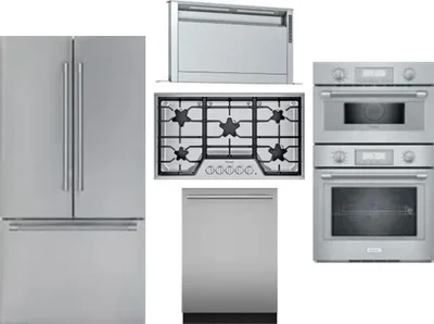 5 Piece Package Includes Refrigerator, Cooktop, Wall Oven, Hood And Dishwasher