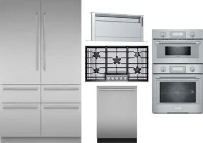 5 Piece Package Includes Refrigerator, Cooktop, Wall Oven, Hood And Dishwasher