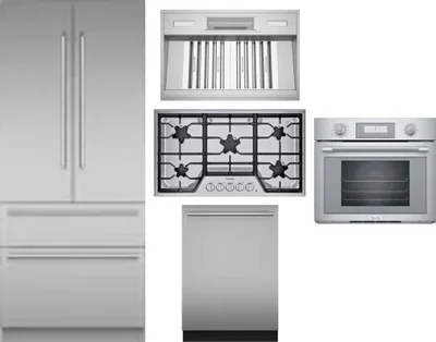 5 Piece Package Includes Refrigerator, Cooktop, Wall Oven, Hood And Dishwasher