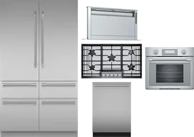 5 Piece Package Includes Refrigerator, Cooktop, Wall Oven, Hood And Dishwasher