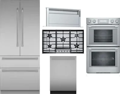 5 Piece Package Includes Refrigerator, Cooktop, Wall Oven, Hood And Dishwasher