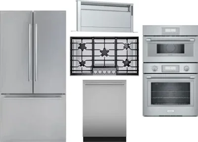 5 Piece Package Includes Refrigerator, Cooktop, Wall Oven, Hood And Dishwasher