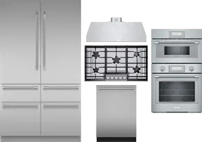 5 Piece Package Includes Refrigerator, Cooktop, Wall Oven, Hood And Dishwasher