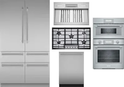 5 Piece Package Includes Refrigerator, Cooktop, Wall Oven, Hood And Dishwasher