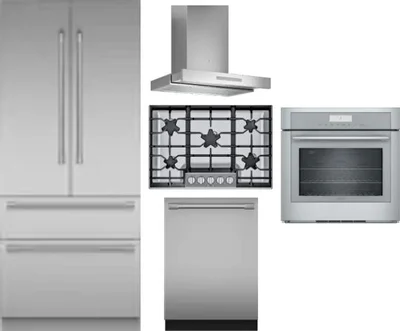 5 Piece Package Includes Refrigerator, Cooktop, Wall Oven, Hood And Dishwasher