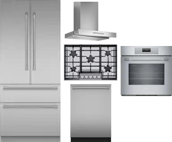 5 Piece Package Includes Refrigerator, Cooktop, Wall Oven, Hood And Dishwasher