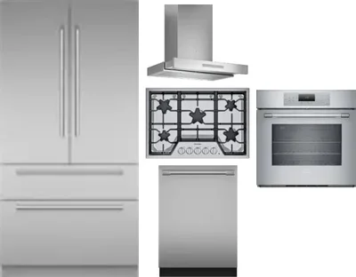 5 Piece Package Includes Refrigerator, Cooktop, Wall Oven, Hood And Dishwasher