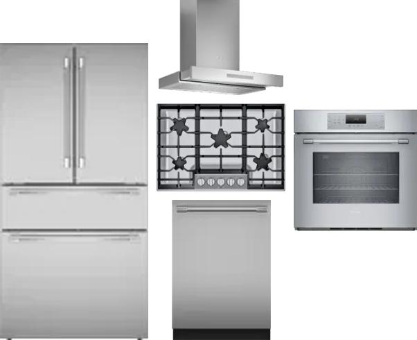 5 Piece Package Includes Refrigerator, Cooktop, Wall Oven, Hood And Dishwasher