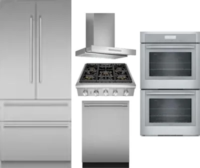 5 Piece Package Includes Refrigerator, Cooktop, Wall Oven, Hood And Dishwasher
