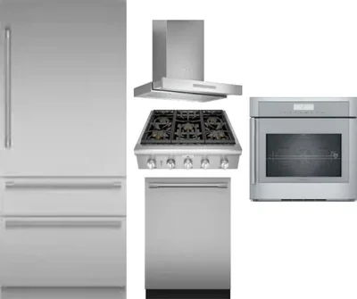 5 Piece Package Includes Refrigerator, Cooktop, Wall Oven, Hood And Dishwasher