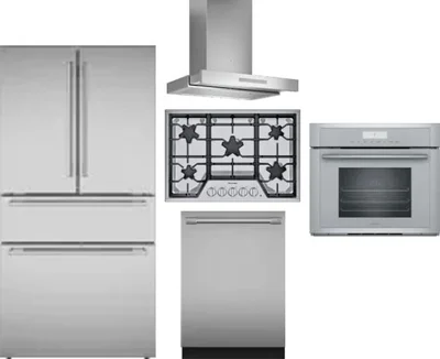 5 Piece Package Includes Refrigerator, Cooktop, Wall Oven, Hood And Dishwasher