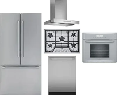 5 Piece Package Includes Refrigerator, Cooktop, Wall Oven, Hood And Dishwasher