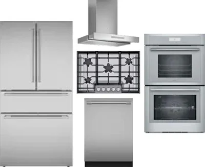 5 Piece Package Includes Refrigerator, Cooktop, Wall Oven, Hood And Dishwasher