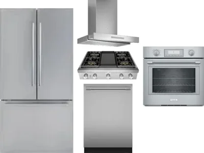 5 Piece Package Includes Refrigerator, Cooktop, Wall Oven, Hood And Dishwasher
