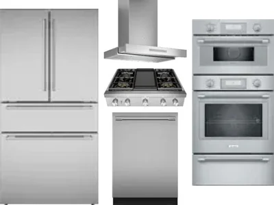 5 Piece Package Includes Refrigerator, Cooktop, Wall Oven, Hood And Dishwasher