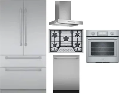 5 Piece Package Includes Refrigerator, Cooktop, Wall Oven, Hood And Dishwasher