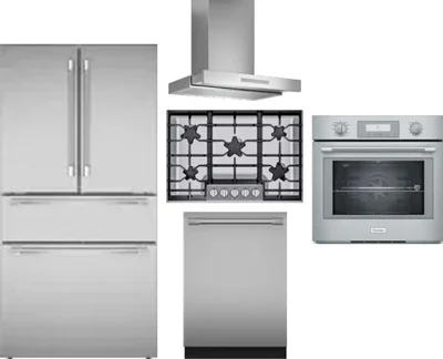 5 Piece Package Includes Refrigerator, Cooktop, Wall Oven, Hood And Dishwasher